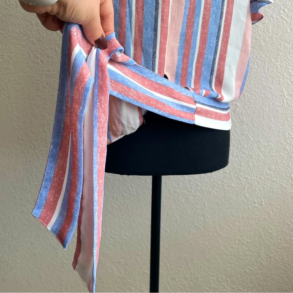Flutter Sleeve Tie Back Cropped Junior's Top (Multi
Distressed Stripe) - Picture 6 of 13